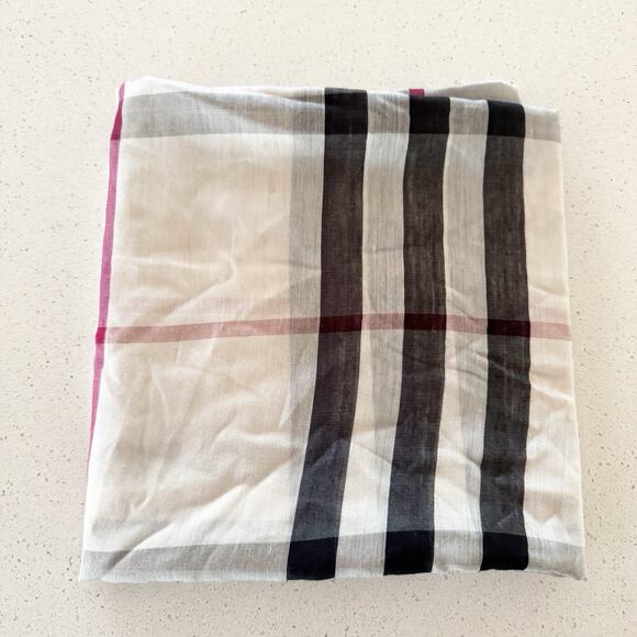 Burberry Giant Check Blanket Scarf Wool Silk Blend Sheer Stone Color - Picture 2 of 5